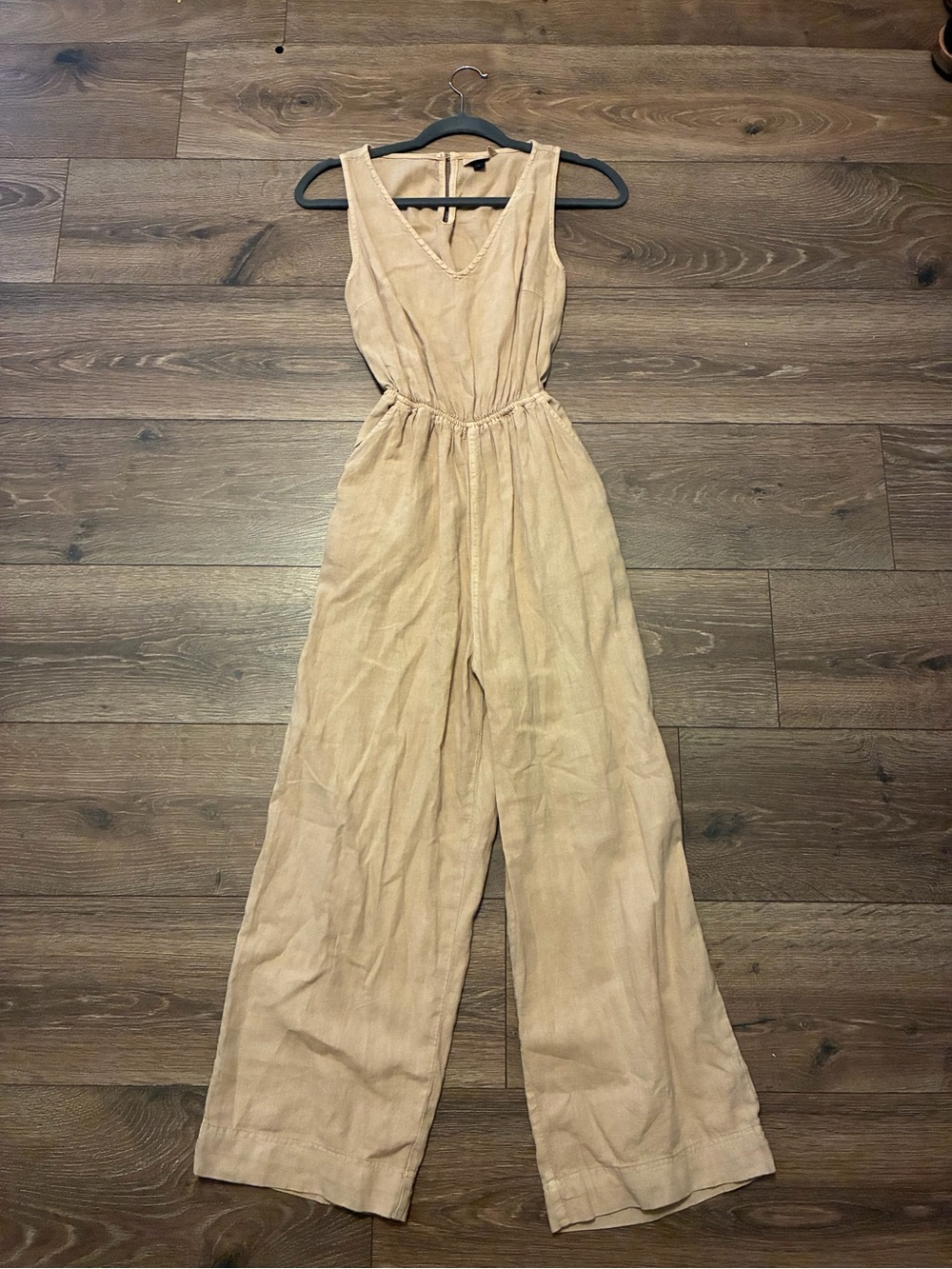Universal Thread Sleeveless V-Neck Wide-Leg Jumpsuit in Tan